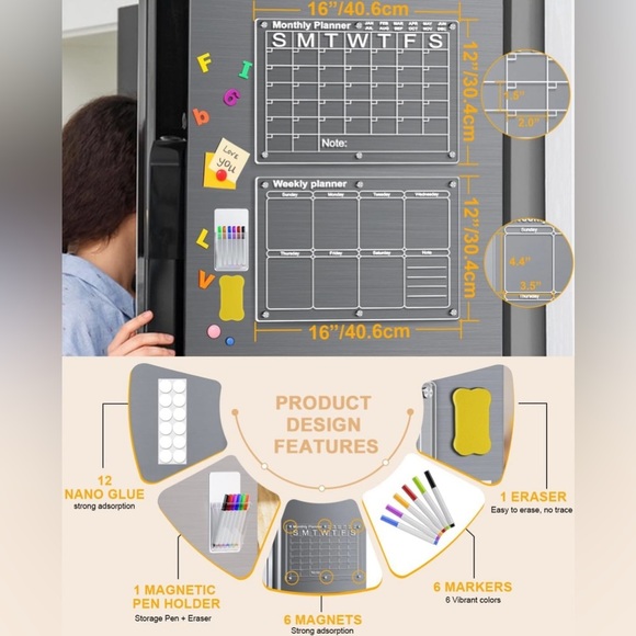 Yirilan Acrylic Calendar for Fridge, Clear Dry Erase Board for Refrigerator - Picture 4 of 6